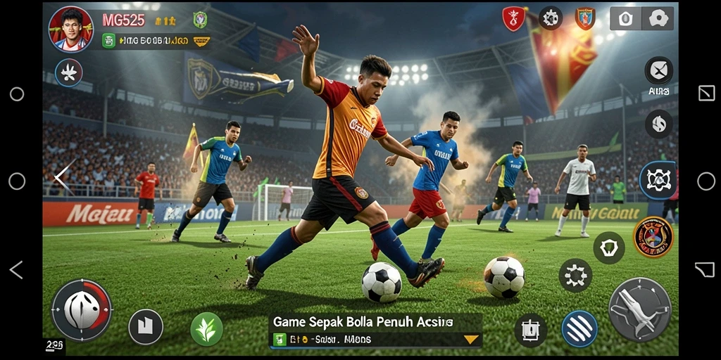 Gameplay menarik MG525 yang memperlihatkan aksi sepak bola yang intens.