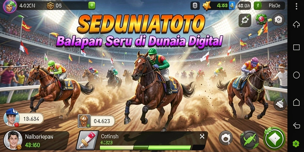 Gameplay balapan seru dalam SEDUNIATOTO dengan trek menantang.